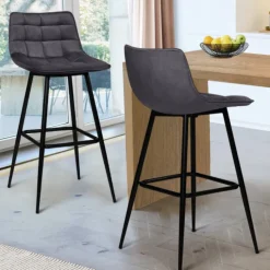 Lot de 2 tabourets de bar en velours gris foncé