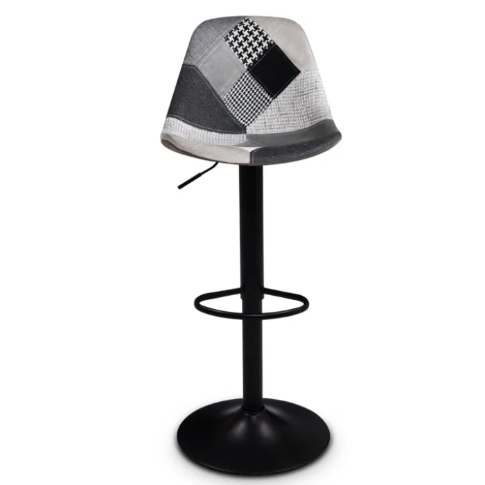 Lot de 2 tabourets de bar noirs réglables patchworks noirs, gris et blancs