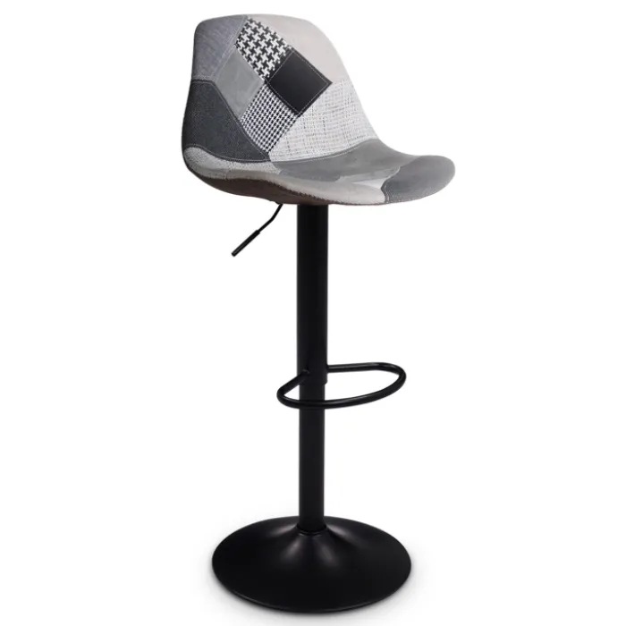Lot de 2 tabourets de bar noirs réglables patchworks noirs, gris et blancs