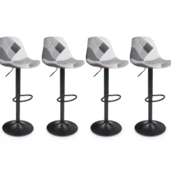 Lot de 4 tabourets de bar design patchworks noir, gris et blanc