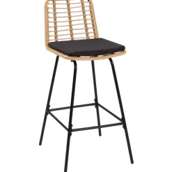 Lot de 4 tabourets de bar effet rotin pied métal noir