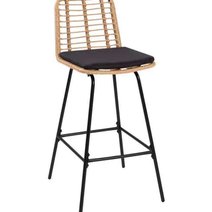 Lot de 4 tabourets de bar effet rotin pied métal noir