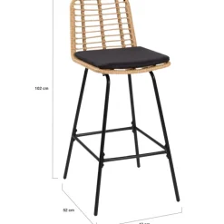Lot de 4 tabourets de bar effet rotin pied métal noir