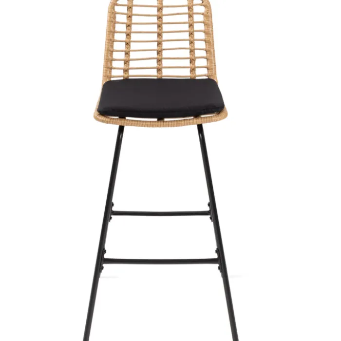 Lot de 4 tabourets de bar effet rotin pied métal noir