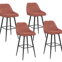 Lot de 4 tabourets de bar en velours terracotta avec demi-accoudoirs
