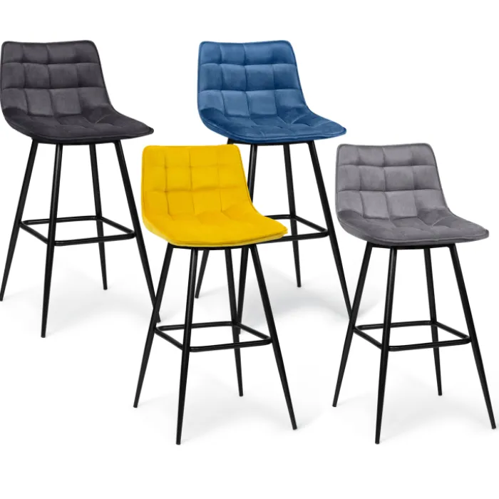 Lot de 4 tabourets de bar matelassés en velours mix color