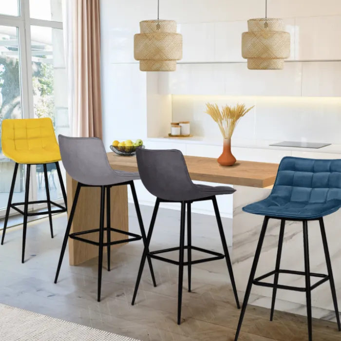 Lot de 4 tabourets de bar matelassés en velours mix color