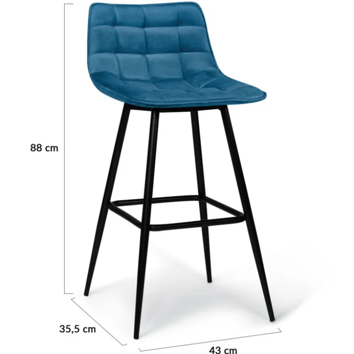 Lot de 4 tabourets de bar matelassés en velours mix color