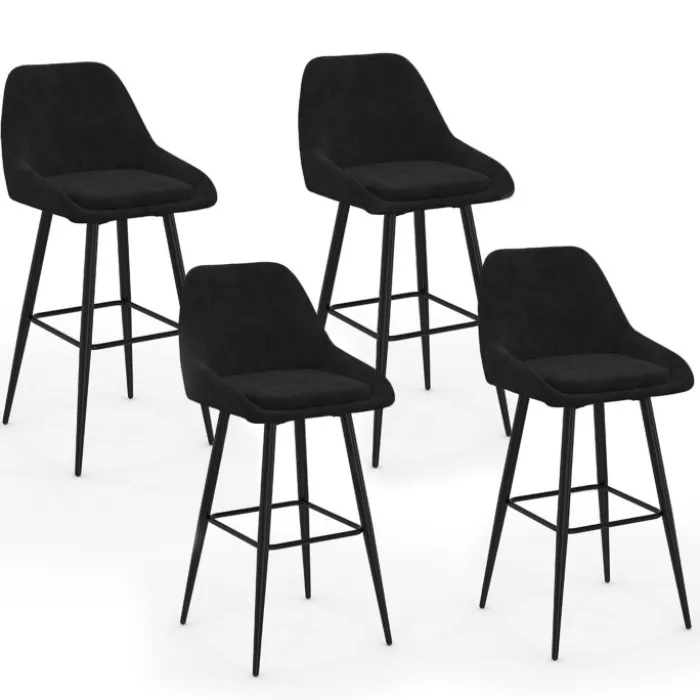 Lot de 4 tabourets de bar en velours noir rembourrés