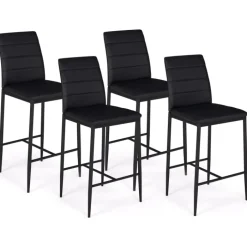 Lot de 4 tabourets de bar en PVC noir rembourrés