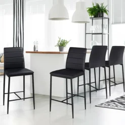Lot de 4 tabourets de bar en PVC noir rembourrés