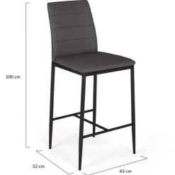 Lot de 4 tabourets de bar en PVC gris rembourrés