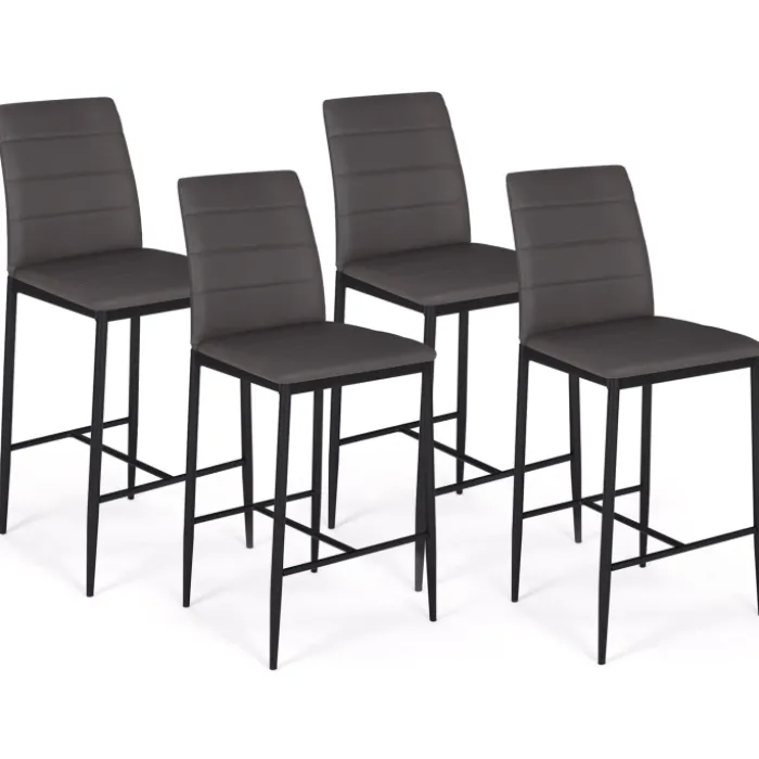 Lot de 4 tabourets de bar en PVC gris rembourrés