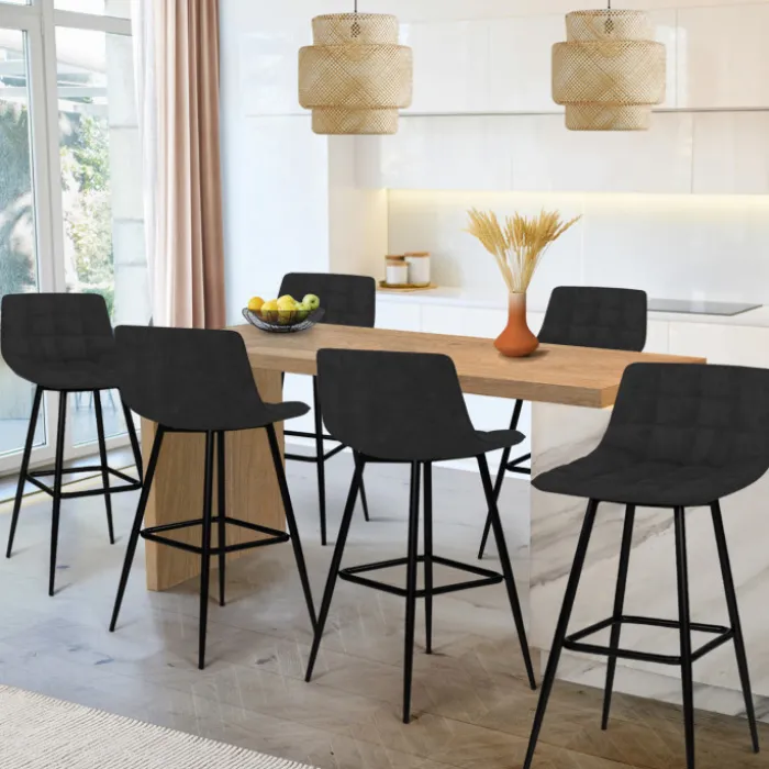 Lot de 6 tabourets de bar en velours noir