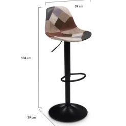 Lot de 2 tabourets de bar design pied noir assise patchwork marron