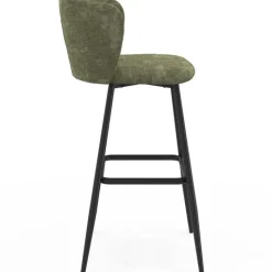 Lot de 4 tabourets de bar assise en chenille vert kaki et pieds en métal noir