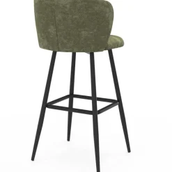 Lot de 4 tabourets de bar assise en chenille vert kaki et pieds en métal noir
