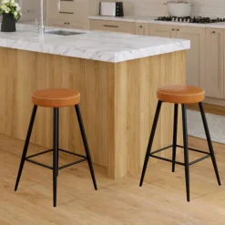 Lot de 2 tabourets de bar marron et pieds métal