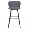Lot de 4 tabourets de bar assise en tissu gris foncé et pieds en métal noir