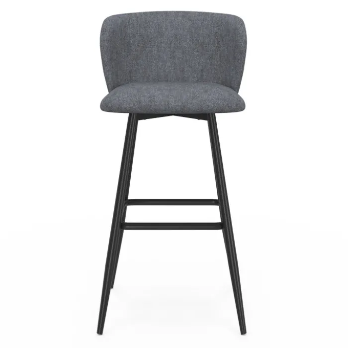 Lot de 4 tabourets de bar assise en tissu gris foncé et pieds en métal noir
