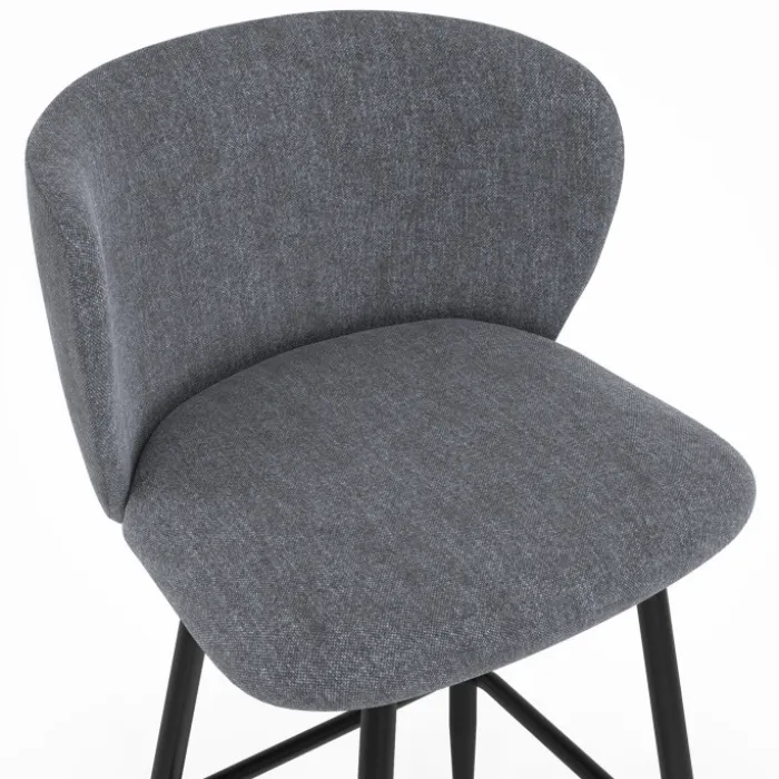 Lot de 4 tabourets de bar assise en tissu gris foncé et pieds en métal noir