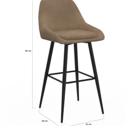 Lot de 4 tabourets de bar THALYA en velours cotelé taupe avec demi-accoudoirs