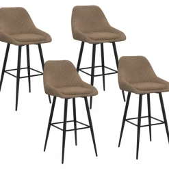 Lot de 4 tabourets de bar THALYA en velours cotelé taupe avec demi-accoudoirs