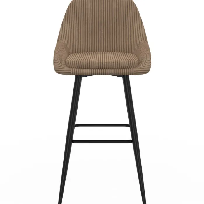 Lot de 4 tabourets de bar THALYA en velours cotelé taupe avec demi-accoudoirs