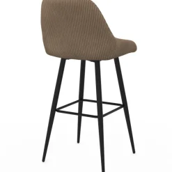 Lot de 4 tabourets de bar THALYA en velours cotelé taupe avec demi-accoudoirs