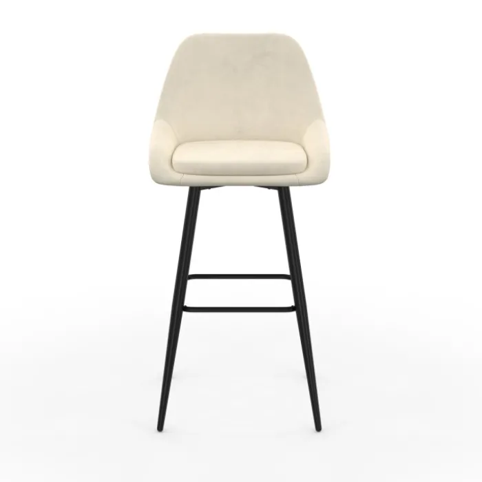 Lot de 2 tabourets de bar en velours beige avec demi-accoudoirs