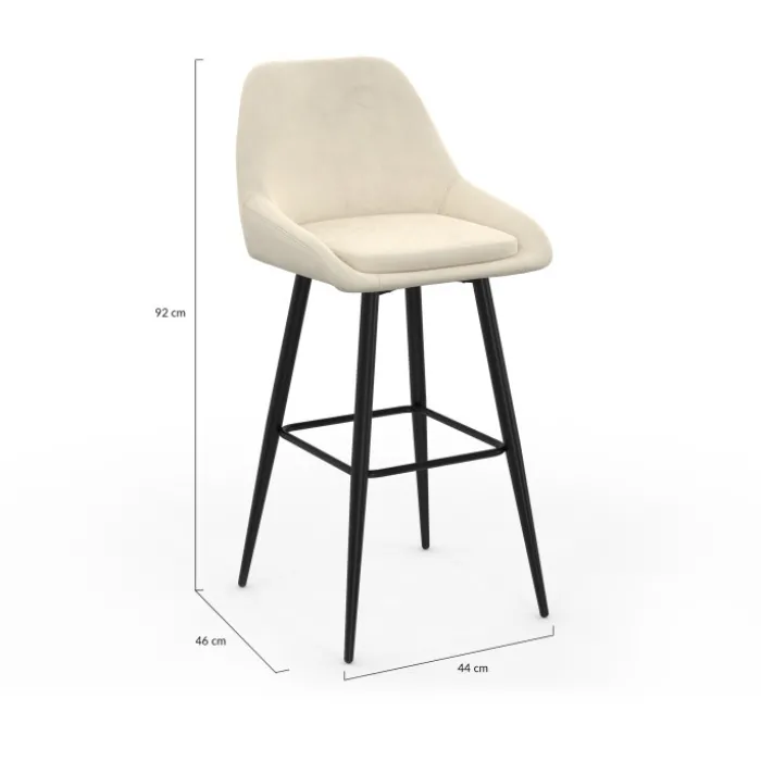 Lot de 2 tabourets de bar en velours beige avec demi-accoudoirs