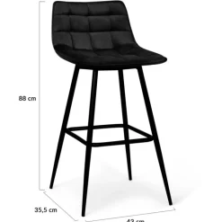 Lot de 4 tabourets de bar en velours noir