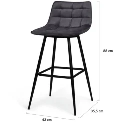 Lot de 4 tabourets en velours gris matelassé