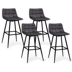 Lot de 4 tabourets en velours gris matelassé