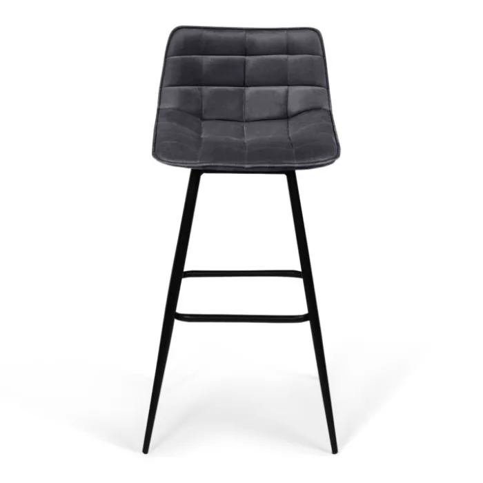 Lot de 4 tabourets en velours gris matelassé