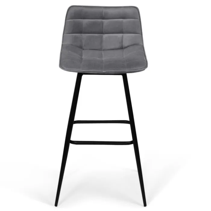 Lot de 4 tabourets gris clair en velours matelassé
