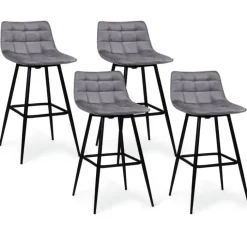 Lot de 4 tabourets gris clair en velours matelassé