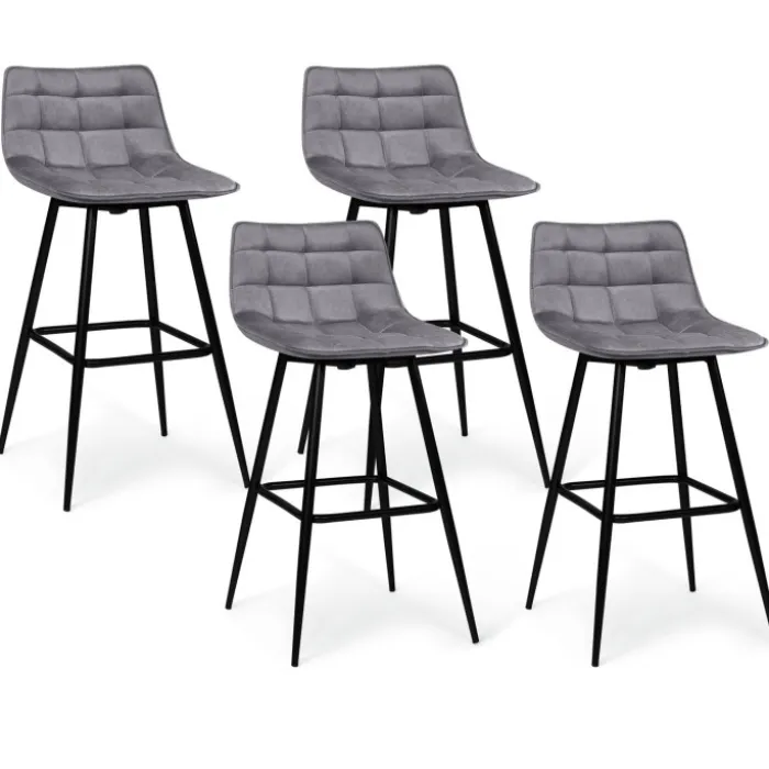 Lot de 4 tabourets gris clair en velours matelassé