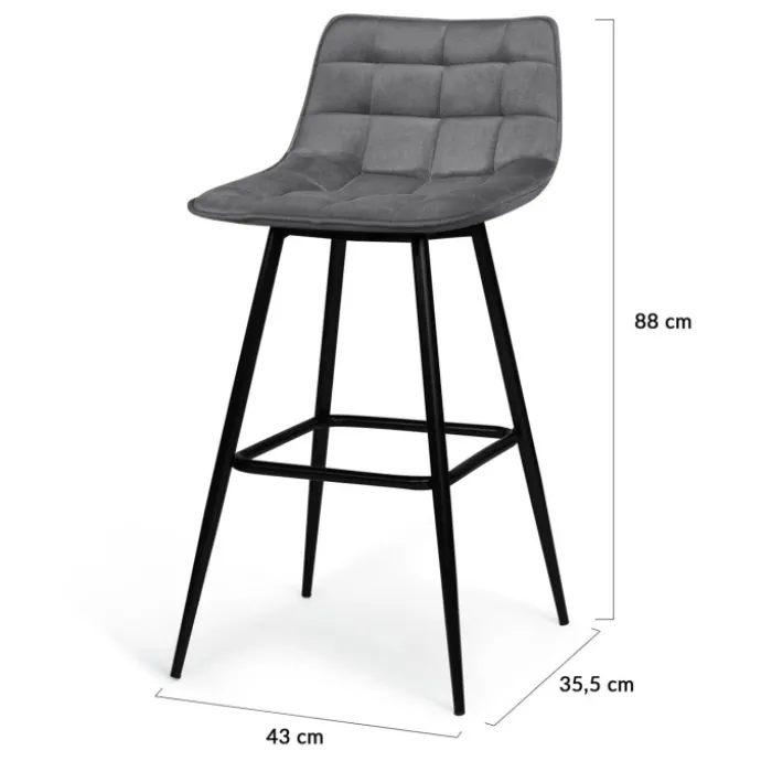 Lot de 4 tabourets gris clair en velours matelassé