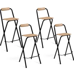 Lot de 4 tabourets hauts pliants industriels noir et bois
