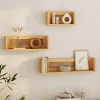 Lot de 3 étagères murales bois et cannage 60/45/30 cm