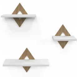 Lot de 3 étagères murales couleur hêtre et blanc
