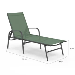 Lot de 2 transats de jardin inclinables en acier et toile vert olive