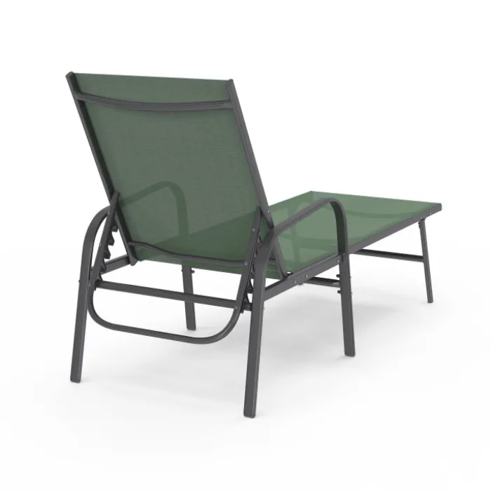 Lot de 2 transats de jardin inclinables en acier et toile vert olive