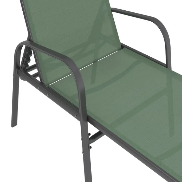Lot de 2 transats de jardin inclinables en acier et toile vert olive