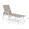 Lot de 2 transats de jardin inclinables en acier blanc et toile beige