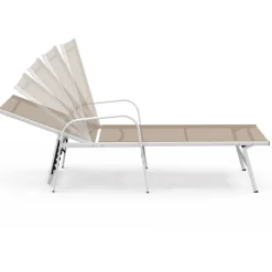 Lot de 2 transats de jardin inclinables en acier blanc et toile beige