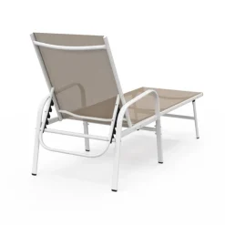 Lot de 2 transats de jardin inclinables en acier blanc et toile beige