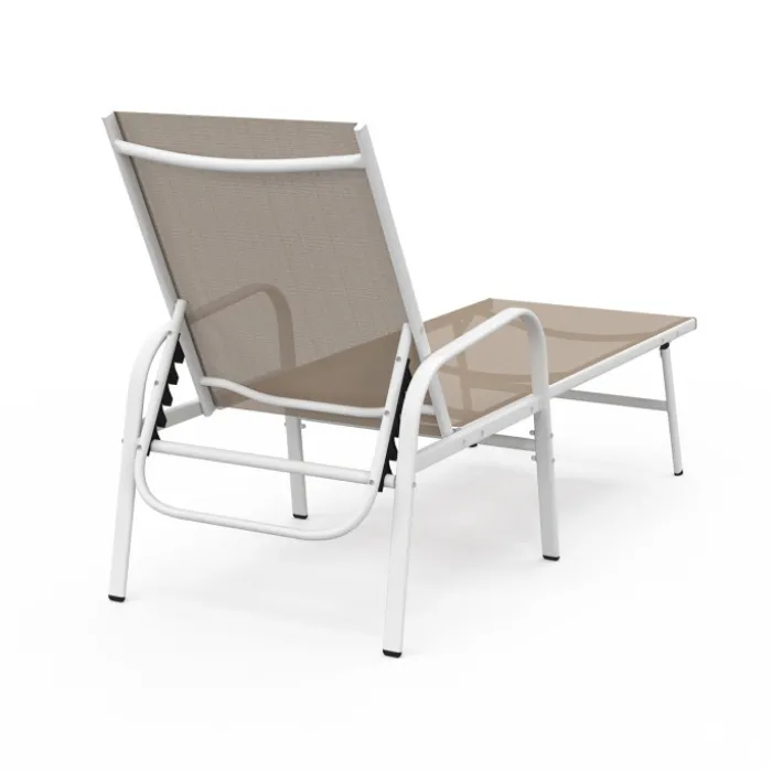 Lot de 2 transats de jardin inclinables en acier blanc et toile beige