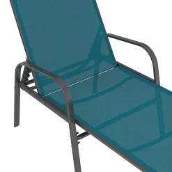 Lot de 2 transats de jardin inclinables toile bleu canard et acier gris anthracite